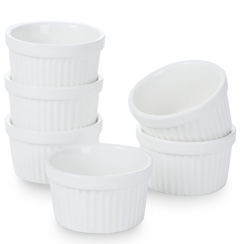 3 oz Ramekins 6 pcs Porcelain Ramekins Dishes for Souffle,Creme Brulee, Pudding, Custard Cups,Bakeware Bowls Set for Baking,Oven Safe, White 2.75 inch