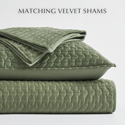 EverGrace King Velvet Quilt Set - 3-Piece All-Season Bedspread (Loden Green)