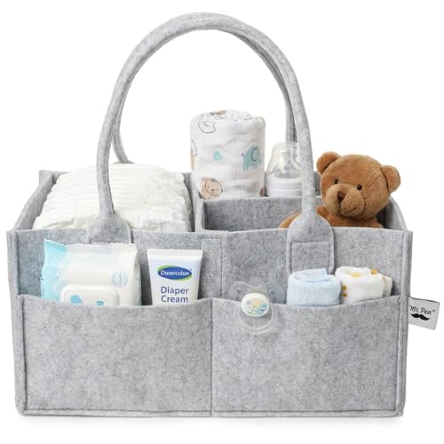 Baby Diaper Caddy Organizer Gray Storage Bin for Nursery and Car
