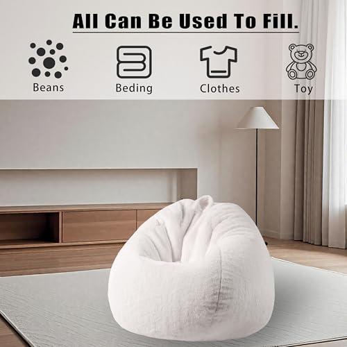 Large Faux Fur Bean Bag Chair Cover - Shaggy Plush Storage Bean Bag
