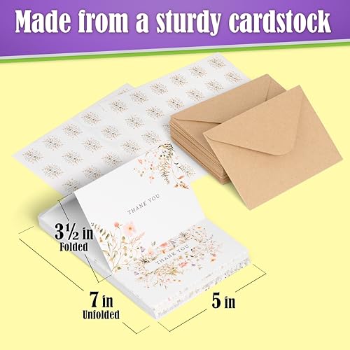 Floral Thank You Cards Bulk 52-Pack with Envelopes and Stickers, 3.5x5