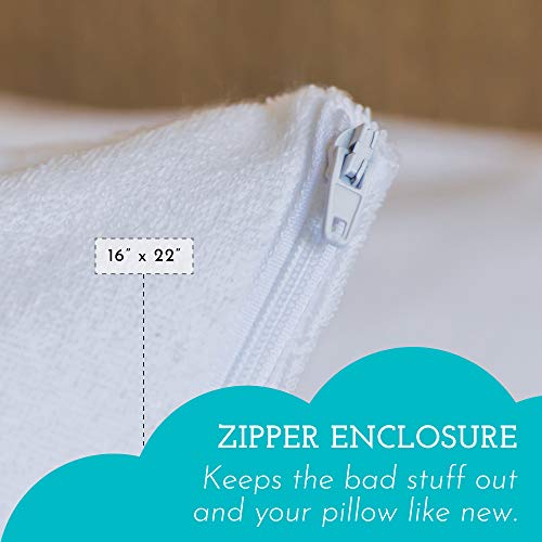 Waterproof Pillow Protectors (2-Pack), Soft Terry Cotton Zippered Covers