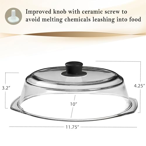 Tall Borosilicate Glass Microwave Splatter Cover with Easy Grip Handle