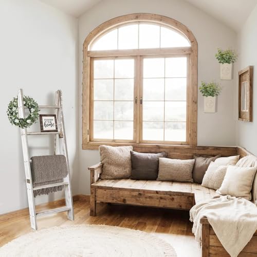 5-Tier Wooden Blanket Ladder - Farmhouse Wall-Leaning Quilt Rack