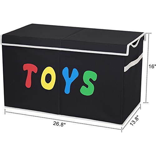 Extra Large Collapsible Toy Chest Storage Box with Lid - Black Linen