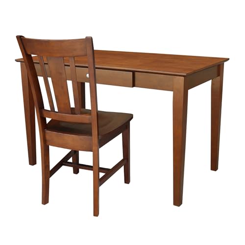 Solid Wood Desk and Chair Set with Drawer - Espresso Finish