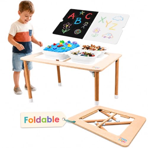 Foldable Sensory Activity Table for Toddlers with Storage Bins and Lid