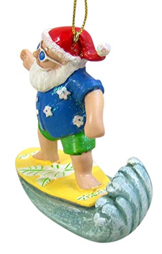 Surfing Santa Christmas Ornament - Cast Resin 3.5in Hanging Decor