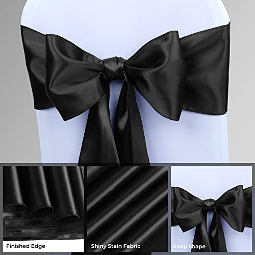 50-Pack Black Satin Chair Sashes - 7 x 108 Inch Ribbon Ties for Wedding & Party