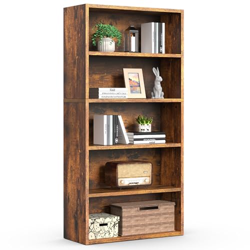 5-Tier Wood Bookshelf - 53-Inch Tall Open Display Storage Organizer