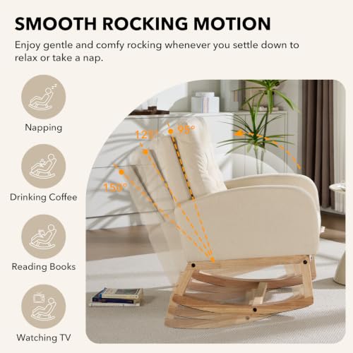 Upholstered Nursing Glider Rocking Chair with Footrest, Cream Linen