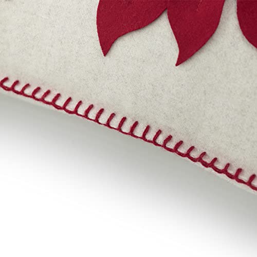 JWH Poinsettia Wool 14x24 Inch Christmas Pillow Cover - NOEL Appliqué