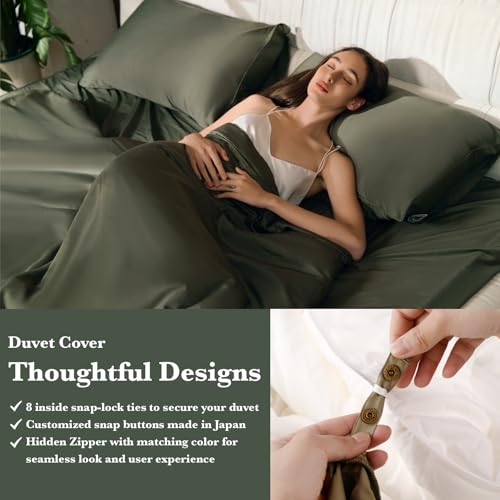 Bamboo Viscose Duvet Cover - Soft, Breathable, King Size, Olive Green