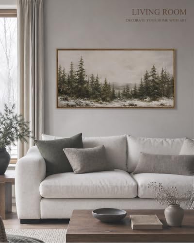 ARPEOTCY Snowy Landscape Wall Art - Rustic Winter Scene, 40x20in Framed Canvas
