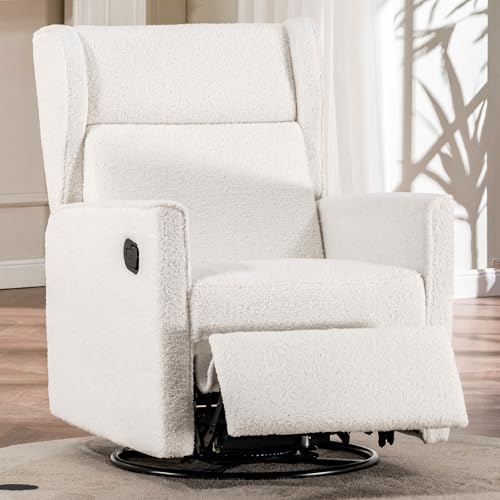 Teddy Fabric Nursery Swivel Rocking Recliner Chair - Beige