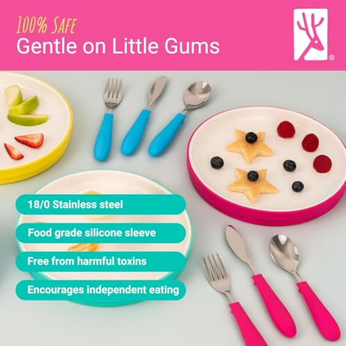 Kids Silverware Set with Silicone Handles and Stainless Steel Flatware