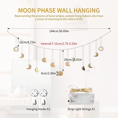 56-Inch Boho Moon Phase Wall Hanging Garland with LED String Lights
