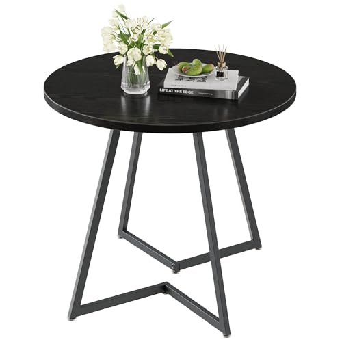 31.5-Inch Round Dining Table with Wood Grain Top and Steel Frame