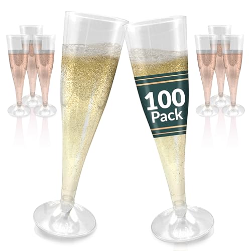 Reli. Plastic Champagne Flutes 100 Pack - Clear, 4.5 oz Disposable Glasses