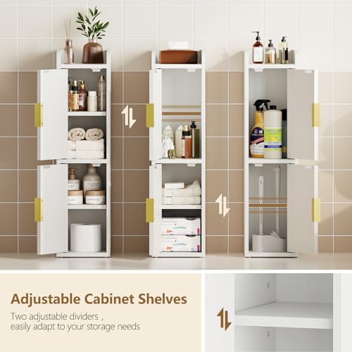 Slim Bathroom Storage Cabinet, Narrow Corner Floor Organizer with 2 Doors