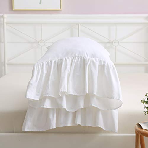 2-Pack King Size Ruffled Pillow Shams, 100% Cotton Shabby Chic Pillow Covers