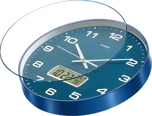 12-Inch Silent Analog Wall Clock with LCD Calendar and Temperature Display