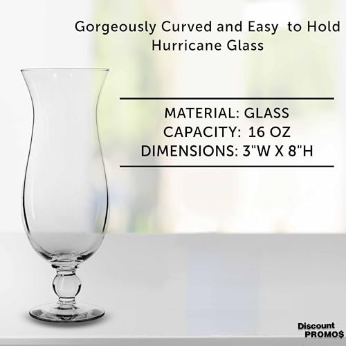 Clear 16 oz Hurricane Glass Set of 12 - Branded Drinkware for Cocktails - Blank Variation