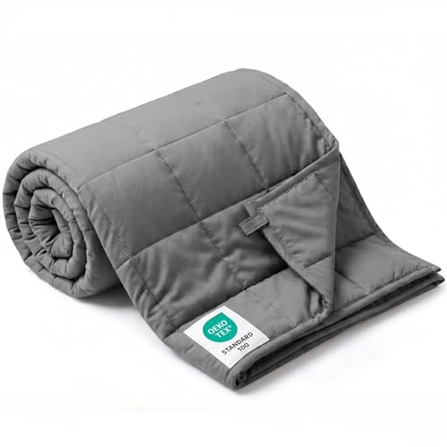 Weighted Blanket for Adults - 10 lbs Twin Size, Cooling Glass Beads, Machine Washable, Grey