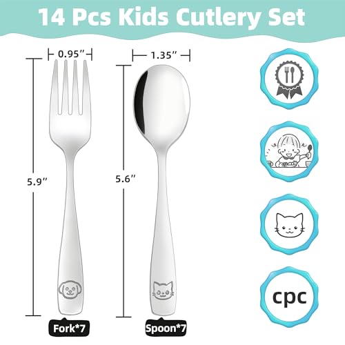 Stainless Steel Toddler Utensils Set 14-Piece Kids Silverware