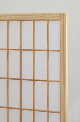 4-Panel Shoji Room Divider, Natural Wood Japanese Privacy Screen 71-Inch