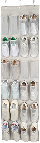 Amazon Basics Over-the-Door Shoe Organizer, 24 Mesh Pockets, Light Grey