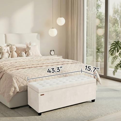Velvet Storage Ottoman Bench, 43.5-Inch Rectangular Bed Bench with Metal Frame