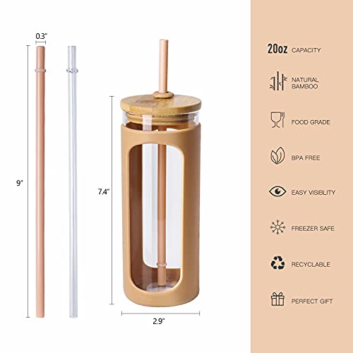 20oz Glass Water Tumbler with Bamboo Lid, Straw and Silicone Sleeve