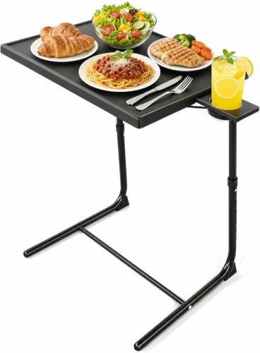 Adjustable Folding TV Tray Table with Cup Holder for Eating and Working