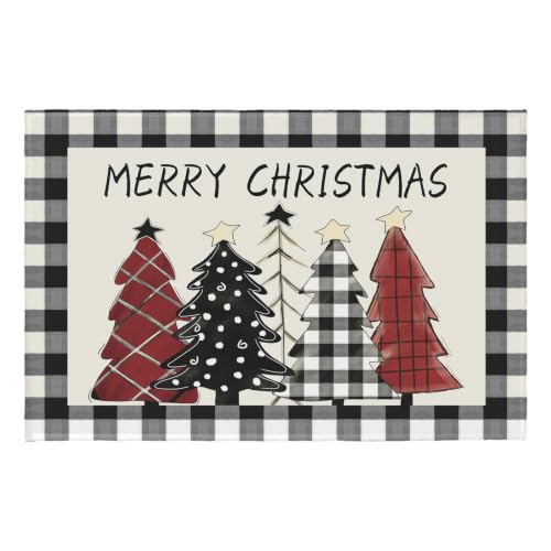 Christmas Area Rug 2x3 Ft Xmas Tree Buffalo Plaid Entryway Rug - Black Buffalo Variation