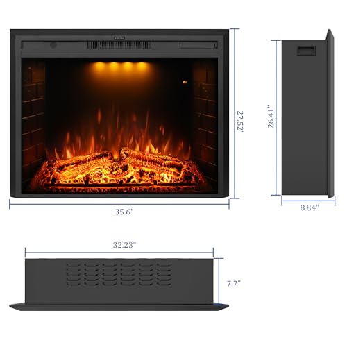 36-Inch Electric Fireplace Wall Insert with Remote Control and Crackling Sound