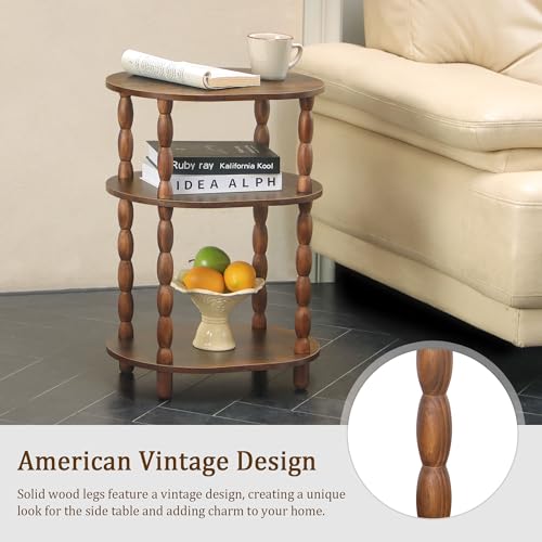 3-Tier Oval Side Table - Rustic Wood End Table & Accent Nightstand