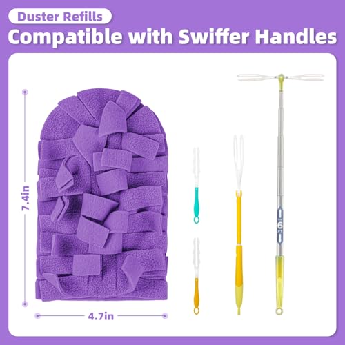 12-Pack Reusable Microfiber Duster Refills with Handle - Washable Dust Pads