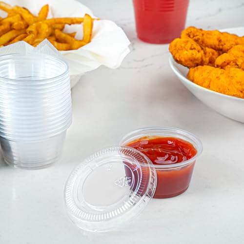 Amazon Basics Disposable Plastic Portion Cups with Lids, 2oz, 50 Pack