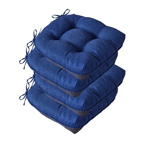 Tufted Dining Chair Cushions, 15.5-inch Non-Slip Seat Pads, Set of 4, Navy