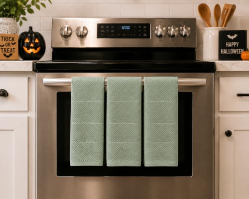 Sage Green Kitchen Dish Towels, 18" x 28" 100% Cotton Terry Set of 3