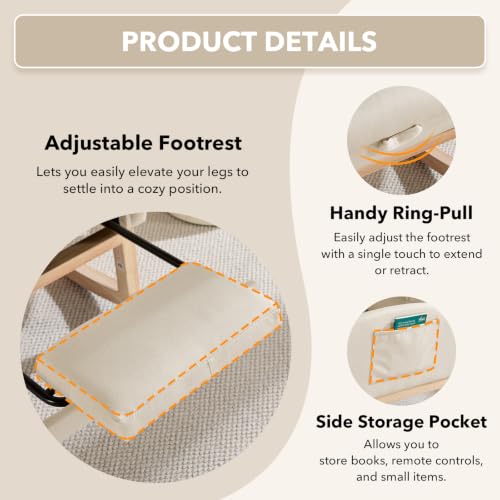 Upholstered Nursing Glider Rocking Chair with Footrest, Cream Linen