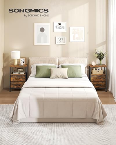 Industrial 2-Drawer Nightstand Set with Open Shelf, Rustic Brown