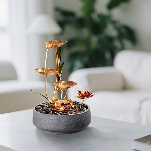 4-Tier Lotus Tabletop Water Fountain - Zen Meditation Desk Decor for Home
