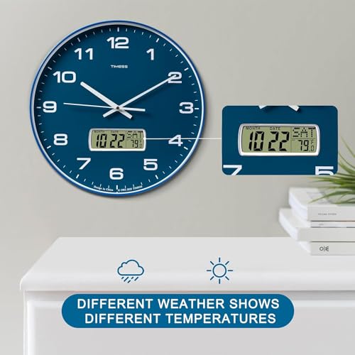 12-Inch Silent Analog Wall Clock with LCD Calendar and Temperature Display