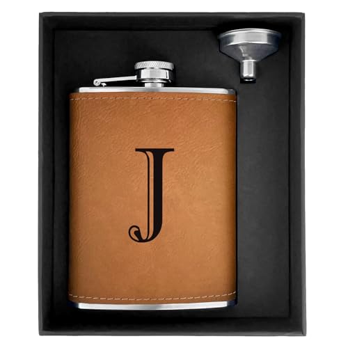 CARAKNOTS Leather Flask for Men J - 8 oz Groomsmen Wedding Gift