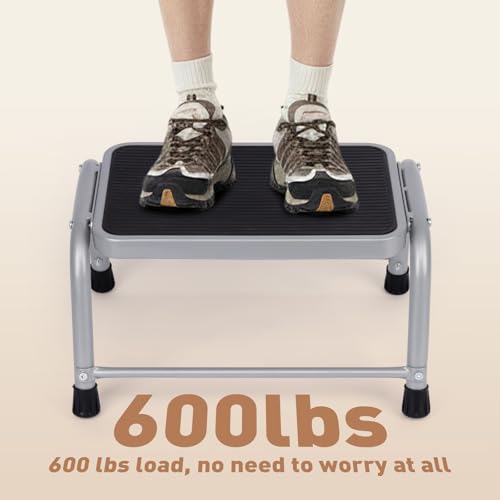 Heavy Duty Metal Step Stool - 600 Lbs Capacity Non-Slip Stool for Adults