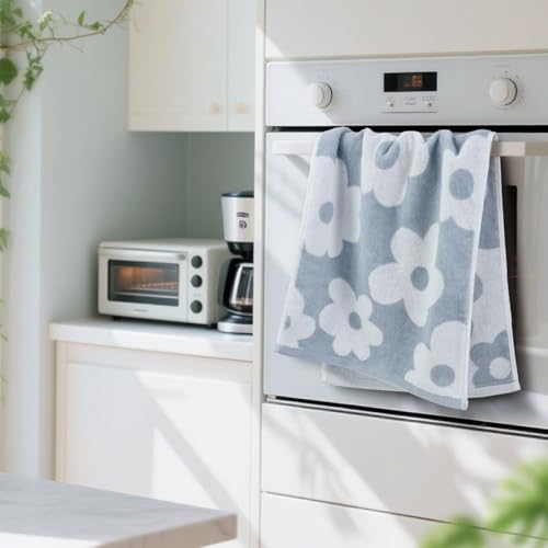 Floral Hand Towels, Dusty Blue Daisy Cotton Decorative Towel Set (2 Pack)