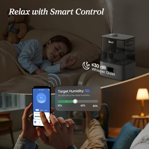 Smart Cool Mist Humidifier for Bedroom Large Room 6L 60H Runtime