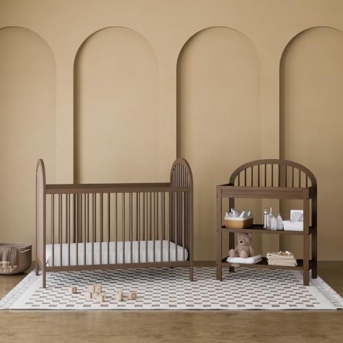 3-in-1 Convertible Solid Wood Baby Crib with 4 Heights - Hazelnut